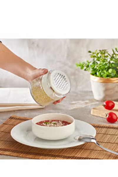 Qlüx مبشرة ستانلس ستيل مع وعاء زجاجي سعة 300 مل وغطاء بلاستيكي طقم من قطعتين