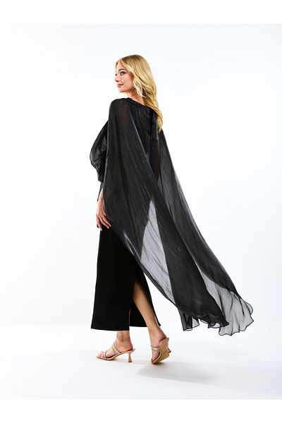 House of Moda By Styli Longline Drape Cape Sleeves Sheath Maxi Dress