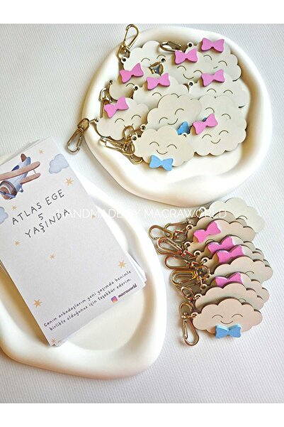 macra world Bulut Konseptli Doğum Günü, Karne Hediyesi Ahşap Hediye Anahtarlı...