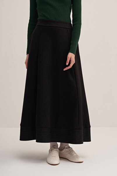 EBU Prive Μαύρη γυναικεία φούστα - Ατσάλινο πλεκτό, με βολάν και με σπαστά μέρη