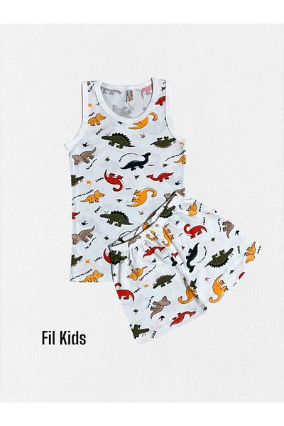 elmas kids Σετ μπόξερ αθλητής για αγόρι 100% βαμβακερό λευκό δεινόσαυρο