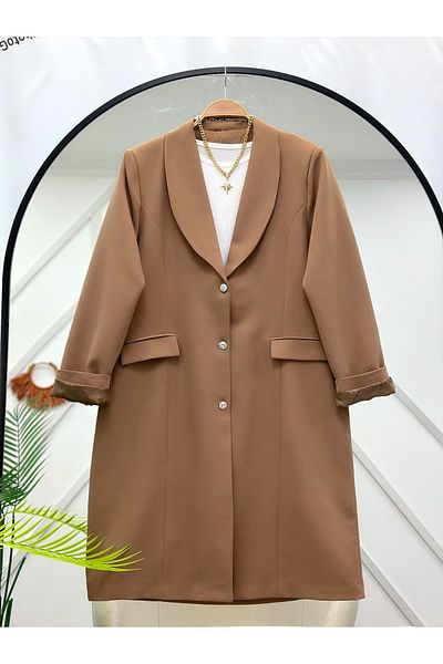 YEDİLALE Plus Size Blazer Jacket with Stone Button [Choose Size as Description]