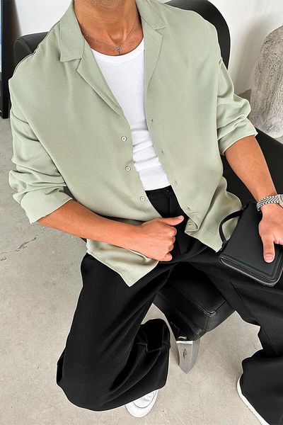 HAFKAGİYİM Ice Green Basic υφή χαλαρό πουκάμισο