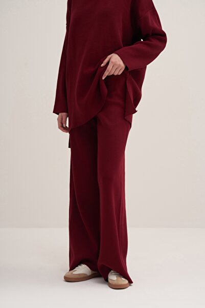 EBU Prive Бордові жіночі трикотажні штани - м'які широкі штанини