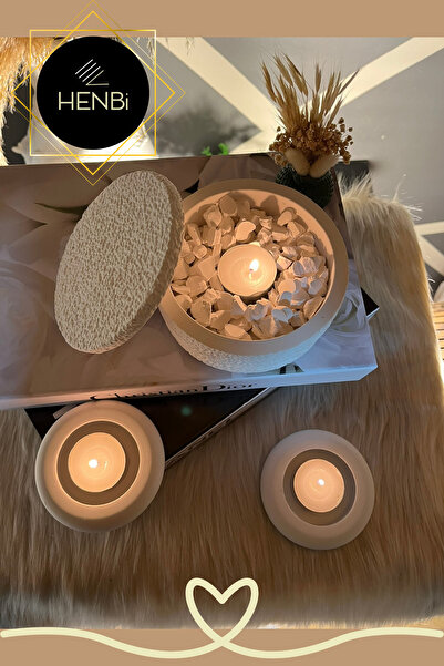 HENBi Dekorasyon Kapaklı XXL Mumluk Obje Biblo Modeli İskandinav Ürünleri Hed...