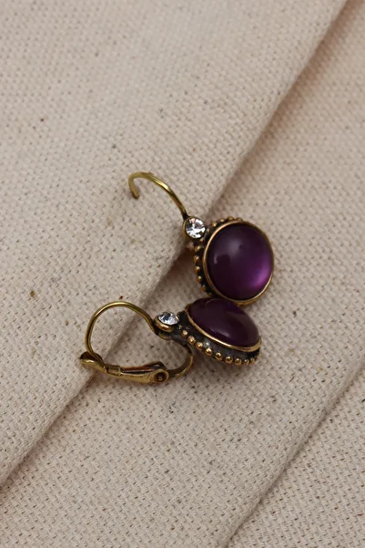 Süspüs Accessories Translucent Purple Stone Round Authentic Earrings