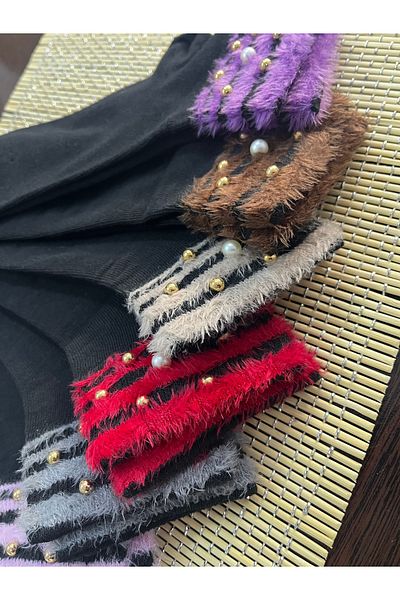 Leement socks Дамски чорапи с мъниста и брада, 6 чифта, цветни памучни