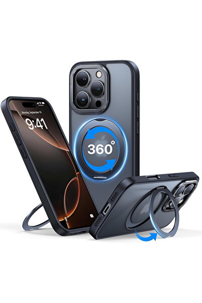 Yesido iPhone 16 Pro Max Uyumlu Kılıfı MagSafe Destekli 360° Dönen Metal Halka Standlı Mat Renkli Kapak