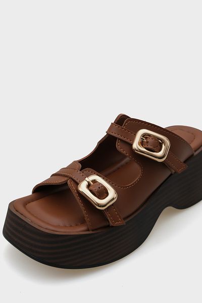 Capone Outfitters Damenhausschuhe mit Keilabsatz und doppelter Schnalle