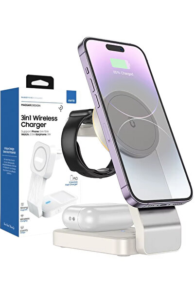 The Wlue 3in1 Magsafe Uyumlu 15w Kablosuz Şarj Standı Iphone, Android Ve Appl...