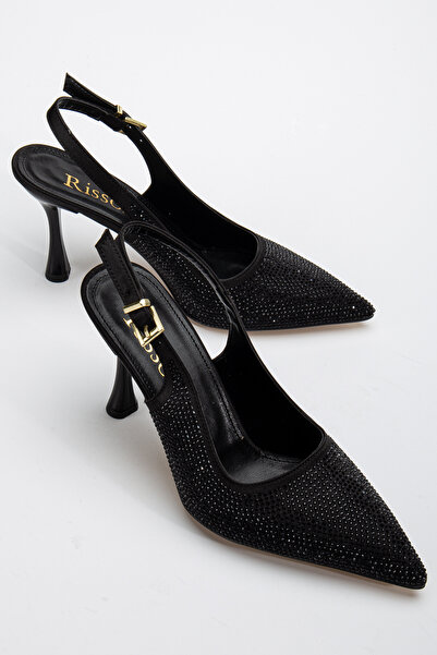 RİSSOLİ Rissoli Kadın Siyah Taş Detaylı Günlük Rahat Arkası Açık Kumaş Abiye Stiletto Topuklu Ayakkabı
