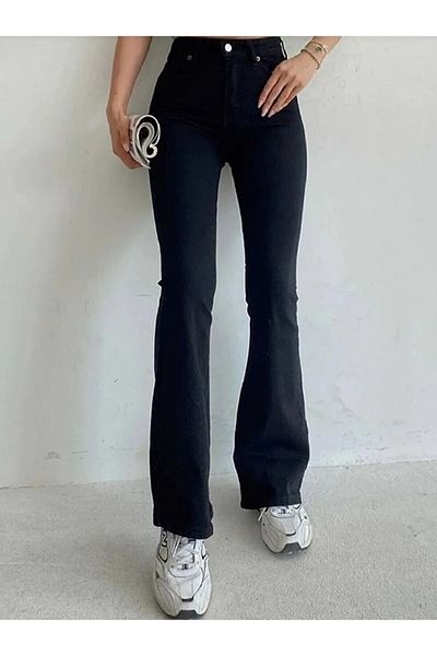 LİMABEL Mystery Milano Lara Flora Pamela Dodge - Black Span Leg Flare Jean Women's Colorfast Power Lycra