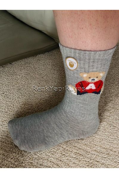 RENK YAPI RÜYASI 65% Cotton Teddy Bear Patterned Knee Socket Women's Socks Compatible with Size 36-40
