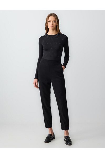 Jimmy Key Black Stone Embroidered Slim Fit Crew Neck Knitted Blouse
