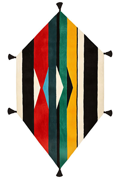Rugs Modern Halı Bliss Siyah Yeşil Çizgili Geometrik Tasarım Püsküllü Dokuma ...