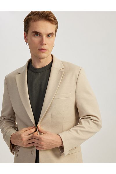 Koton Viscose Blended Pique Fabric Mono Collar Slim Fit Blazer Jacket with Buttoned Pockets