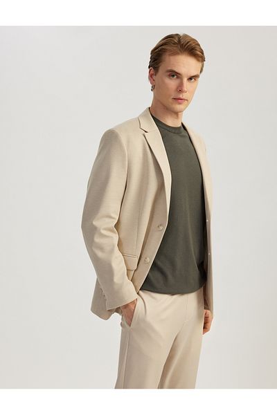 Koton Viscose Blended Pique Fabric Mono Collar Slim Fit Blazer Jacket with Buttoned Pockets