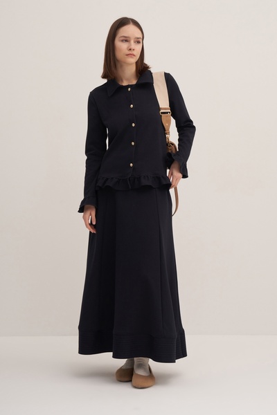 EBU Prive Тъмносиня дамска пола - стоманена плетена, с набори