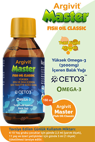 Argivit Master Fish Oil Yüksek Omega-3 (3000MG) Içeren Balık Yağı 150 ml - Tutti Frutti Aromalı