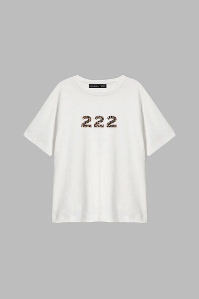 Sekizbiraltı Λευκό γυναικείο μπλουζάκι 222 με στάμπα Relaxed Fit