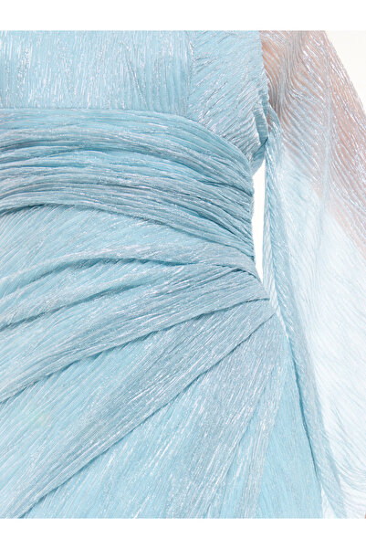 House of Moda By Styli Gathered Wrap Front Maxi Dress with Sheer Sleeves