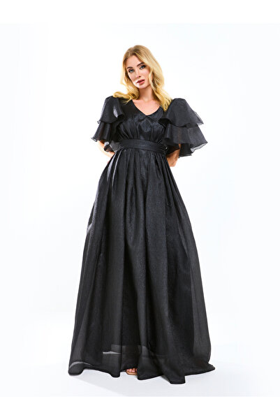 House of Moda By Styli Double Tiered Flounce Sleeves Voluminous Maxi Dress