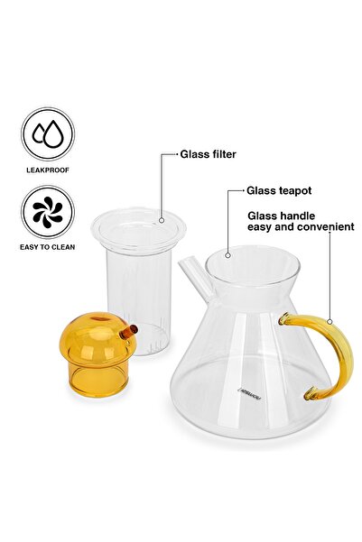 Fissman Glass Tea Pot with Glass Filter 950mL, Borosilicate Glass Tea Pot Infuser