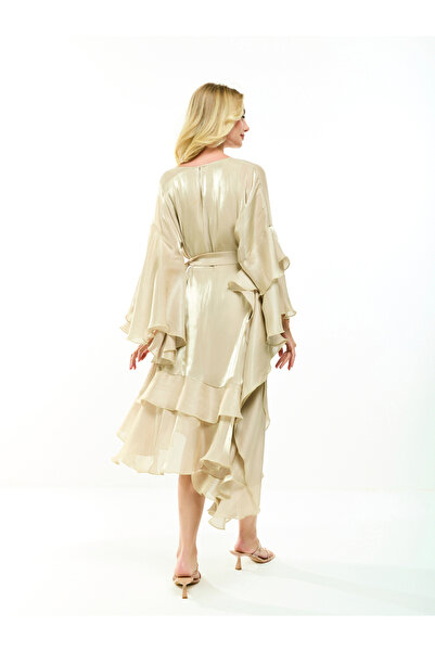 House of Moda By Styli Asymmetrical Layered A-Line Midi Dress with Tie-Belt