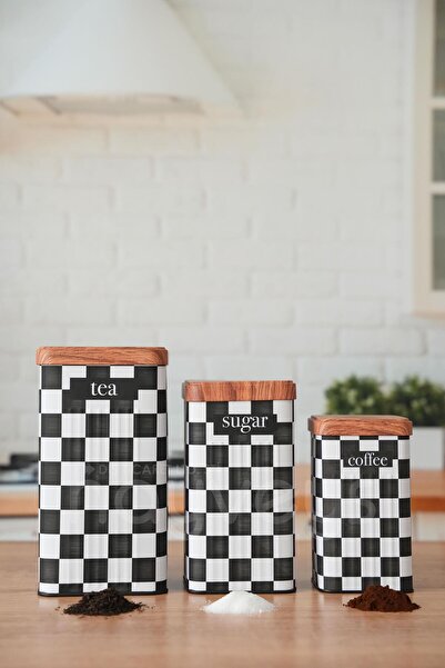 Hayveys 3-Piece Square Checkerboard Model Metal Tea Coffee Sugar Storage Container Jar