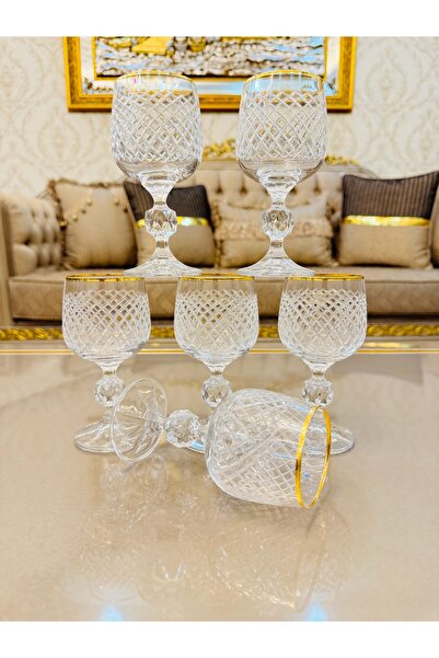 EVRA Bohemia 6 Adet Polo Model Kesme Altın Yaldızlı Kahve Yanı Su Bardağı