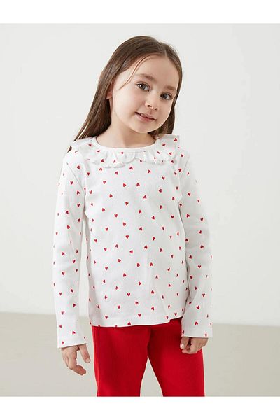 LC Waikiki LCW Kids Ecru Crew nyakú nyomtatott lány blúz és leggings nadrág 2 db