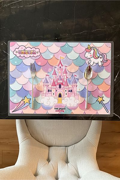 The Grade Set de 2 farfurii pentru copii Unicorn pentru copii, rezistente la apa (42X28 CM)