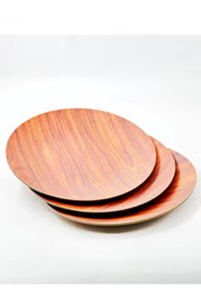 Generic Plastic Round Plate Wooden Color 26.5 CM 3 Pcs Set