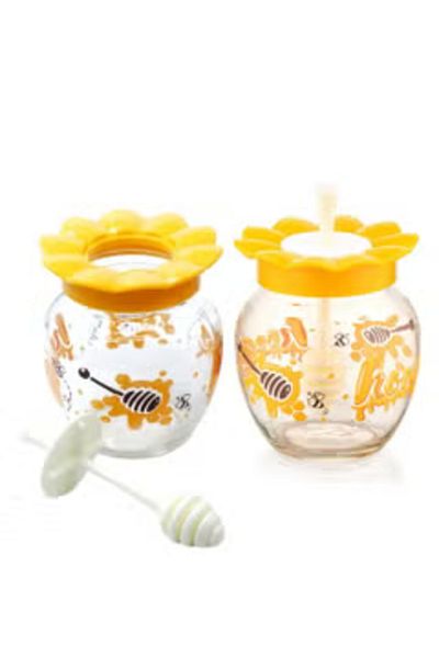 Qlüx Glass Honey Jar with Spoon Set 2 Pcs