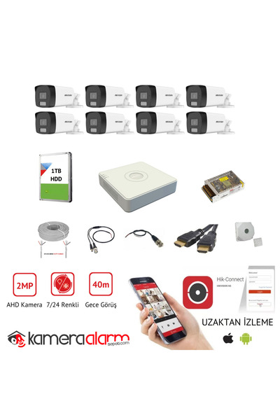 Hikvision HİKVİSİON 8 KAMERALI 7/24 RENKLİ GÖRÜŞLÜ 2MP AHD GÜVENLİK KAMERASI ...