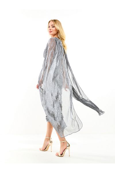 House of Moda By Styli Longline Cape Sleeves Gathered Bodycon Midi Dress