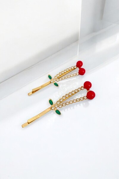 MUTENA مجموعة مشبك معدني ذهبي على شكل الكرز (عبوة مزدوجة) - مجموعة مشبك سلك ا...