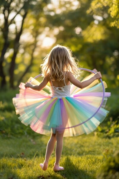 Armada Kız Çocuk Gösteri Kostüm Soft Pastel Makaron Unicorn Karışık Renkli Kristal Tül Tütü Etek ( 4-5 Yaş)