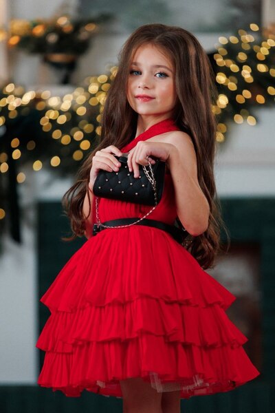 Ribbon kids kız çocuk özel tasarım katkat şifon  elbise&nakış işleme kot ceket&çanta&kemer kombin