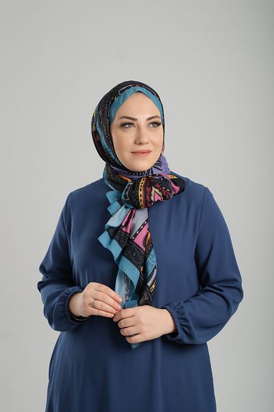 Giverny Şal cu model albastru baby bumbac din fibră tăiată imprimat digital etnic 202124 _11