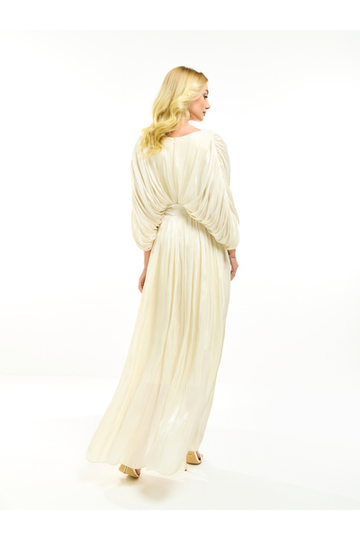 House of Moda By Styli Glazed Organza Pleated Maxi Dress with Tie Belt