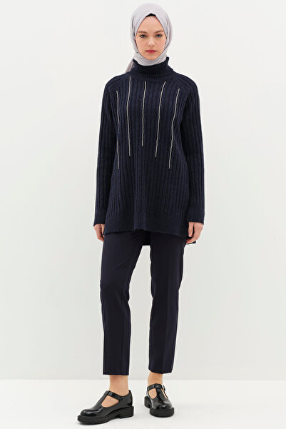 Tuğba Beli Lastikli Havuç Pantolon - Lacivert