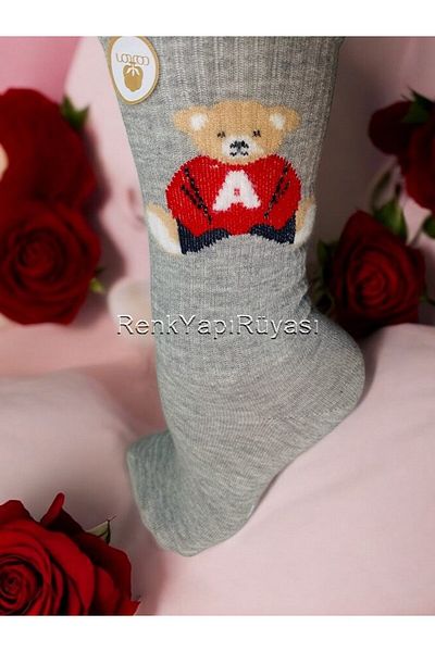RENK YAPI RÜYASI 65% Cotton Teddy Bear Patterned Knee Socket Women's Socks Compatible with Size 36-40