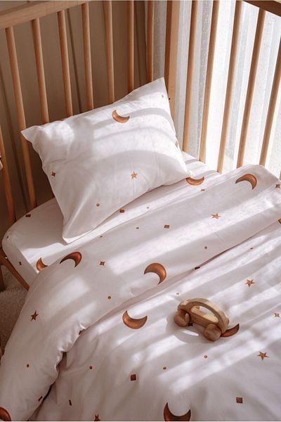 Lollie Baby&Kids Baby Crib and Park Bed - Duvet Cover and Bed Sheet Set, Cotton Satin - Stars