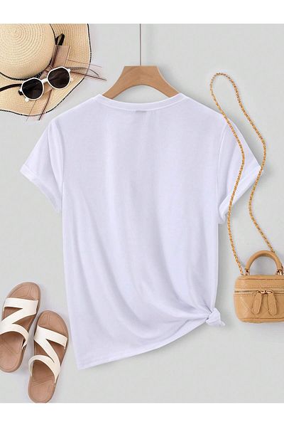 MODARİCH Μπλουζάκι Around You White Oversize Printed Hearts - Crew Neck, κοντό μανίκι