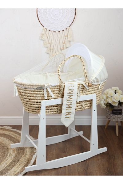 Fun Moment Baby Cradle Moses Basket For Babies With Mosquito Net With White Vibrator Holder