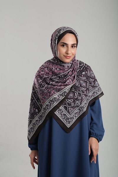 Giverny Ethnic καφέ μοτίβο βαμβακερό σάλι - Ψηφιακή εκτύπωση, κομμένες ίνες 202123 _14