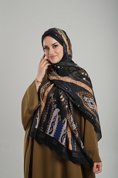 Giverny Ethnic καφέ μοτίβο βαμβακερό σάλι - Ψηφιακή εκτύπωση, κομμένες ίνες 202124 _14