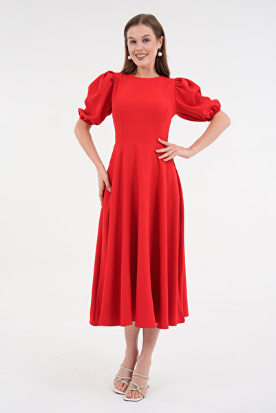 bayansepeti Червона атласна тканина, велосипедний комір, рукави з принтом, су...