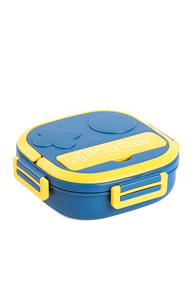Tantitoni Tedemei Blue Yellow Stainless Steel Double Compartment Food Carriage Container 550ml